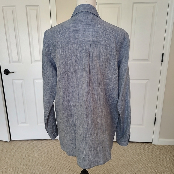 Eileen Fisher Yarn-Dyed Handkerchief Organic Linen Button Up Chambray Shirt PM - Picture 10 of 11